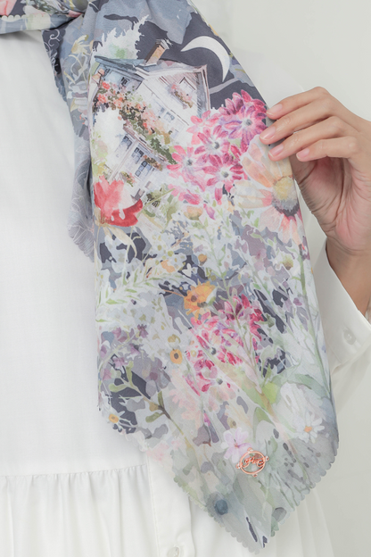 [ BUY 3 GET 1 FREE HIJAB ] Verbena - Scarf Square British Voal - Navy - VR26.2