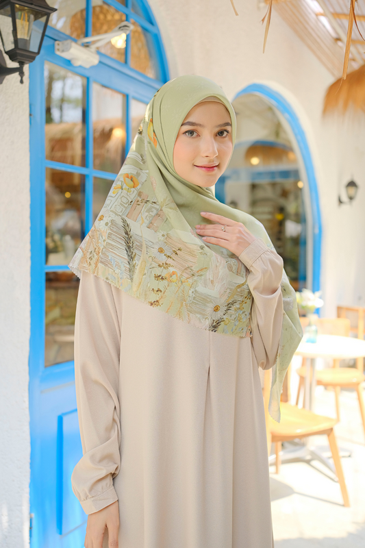 Zinnia JUMBO - Scarf Square Premium Polycotton XL | Fine Green - NZ73.5