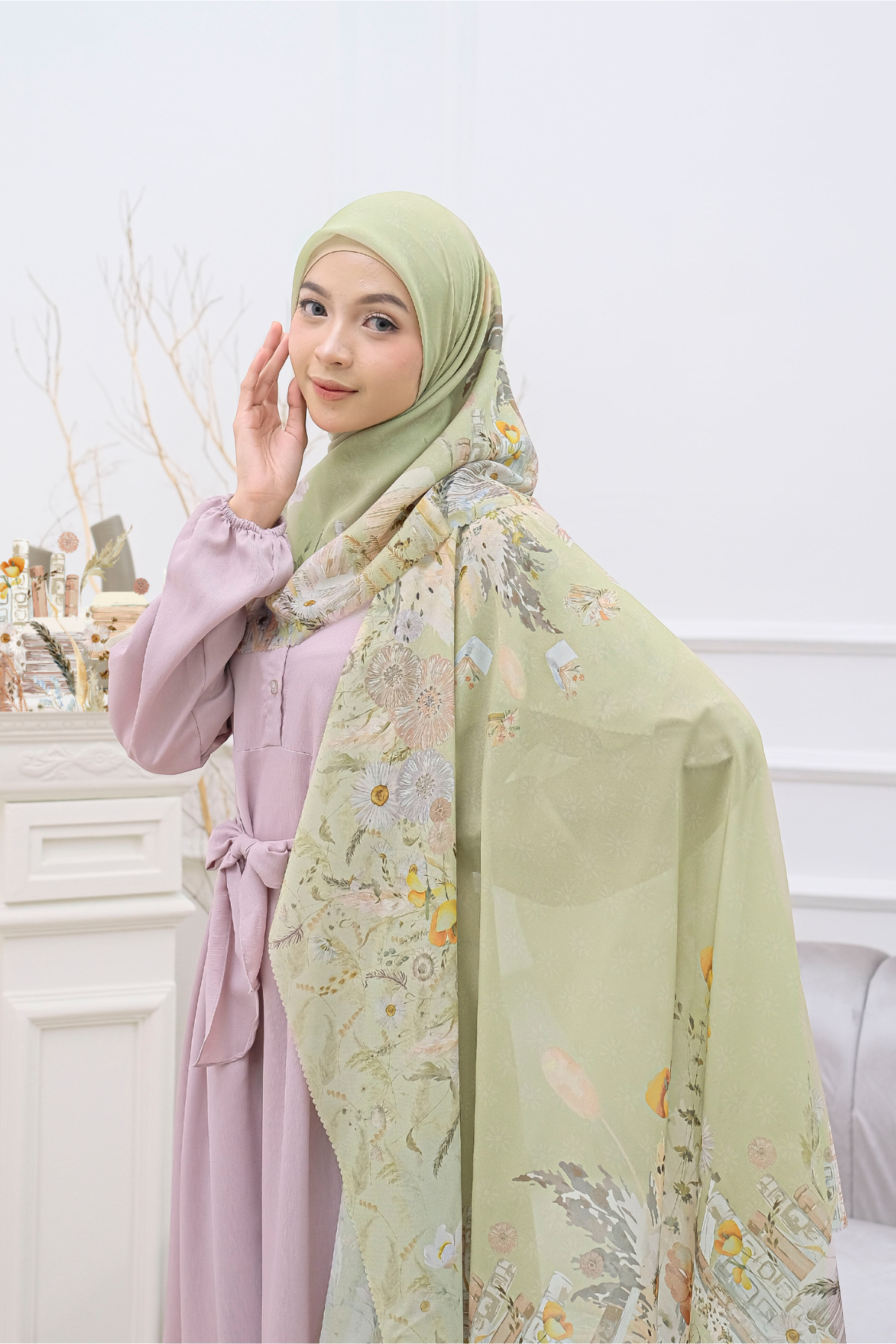 Zinnia - Scarf Square Premium Polycotton - Fine Green - CZ73.5