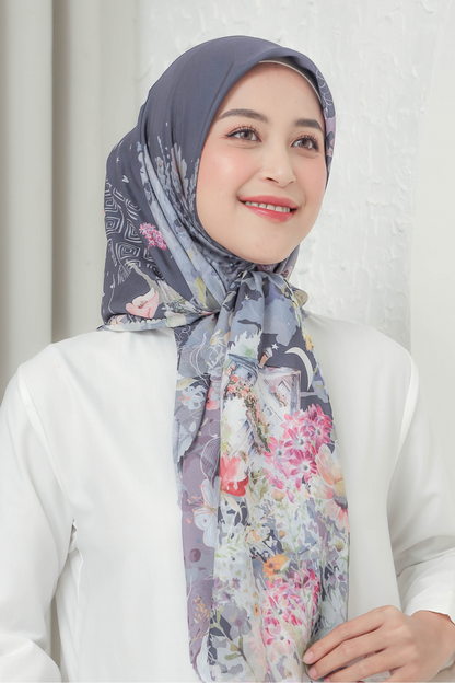 [ BUY 3 GET 1 FREE HIJAB ] Verbena - Scarf Square British Voal - Navy - VR26.2
