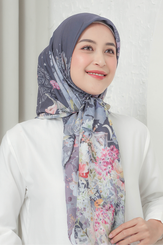 [ BUY 3 GET 1 FREE HIJAB ] Verbena - Scarf Square British Voal - Navy - VR26.2