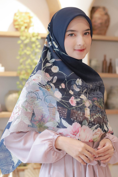 [ BUY 3 GET 1 FREE HIJAB ] Florence - Scarf Square Premium Polycotton XL - Cold Navy - RJ24.2