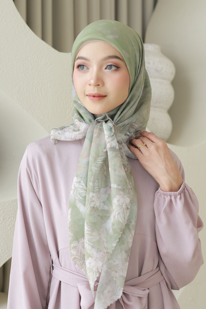 [ BUY 3 GET 1 FREE HIJAB ] Emily - Scarf Square Premium Polycotton | Greenery - EM28.28