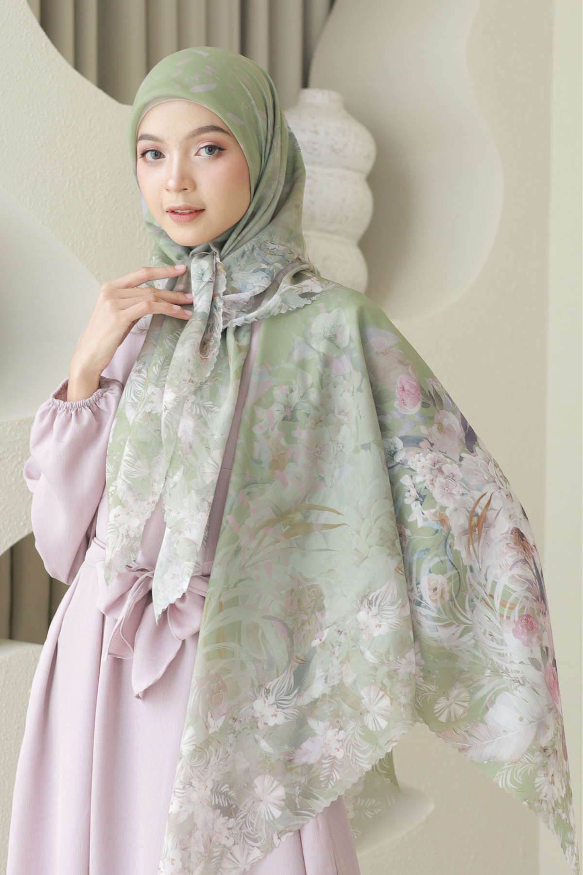 [ BUY 3 GET 1 FREE HIJAB ] Emily JUMBO - Scarf Square Premium Polycotton XL | Greenery - EB28.28
