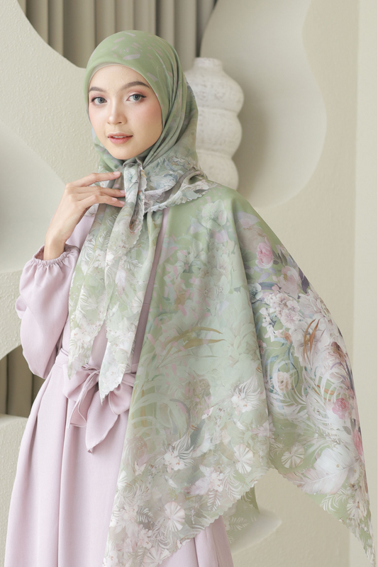 [ BUY 3 GET 1 FREE HIJAB ] Emily JUMBO - Scarf Square Premium Polycotton XL | Greenery - EB28.28