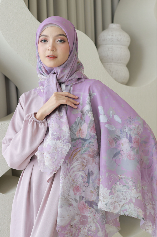 [ BUY 3 GET 1 FREE HIJAB ] Emily JUMBO - Scarf Square Premium Polycotton XL | Pink Purple - EB28.27