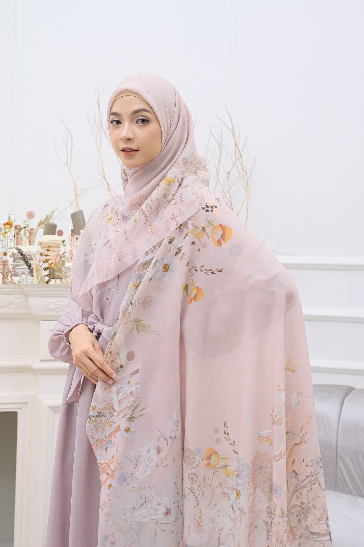 Zinnia - Scarf Square Premium Polycotton - Misty Pink - CZ73.7