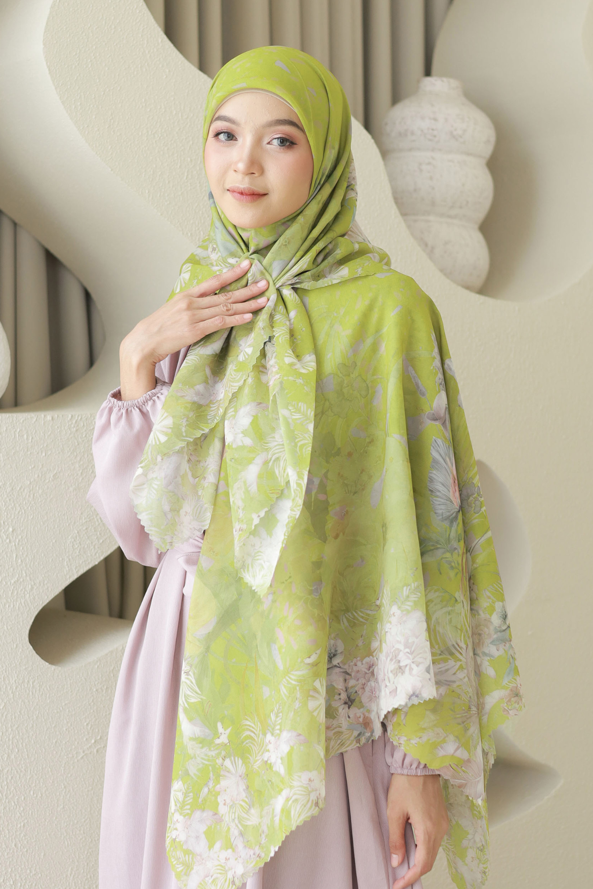 [ BUY 3 GET 1 FREE HIJAB ] Emily - Scarf Square Premium Polycotton | Lime - EM28.29