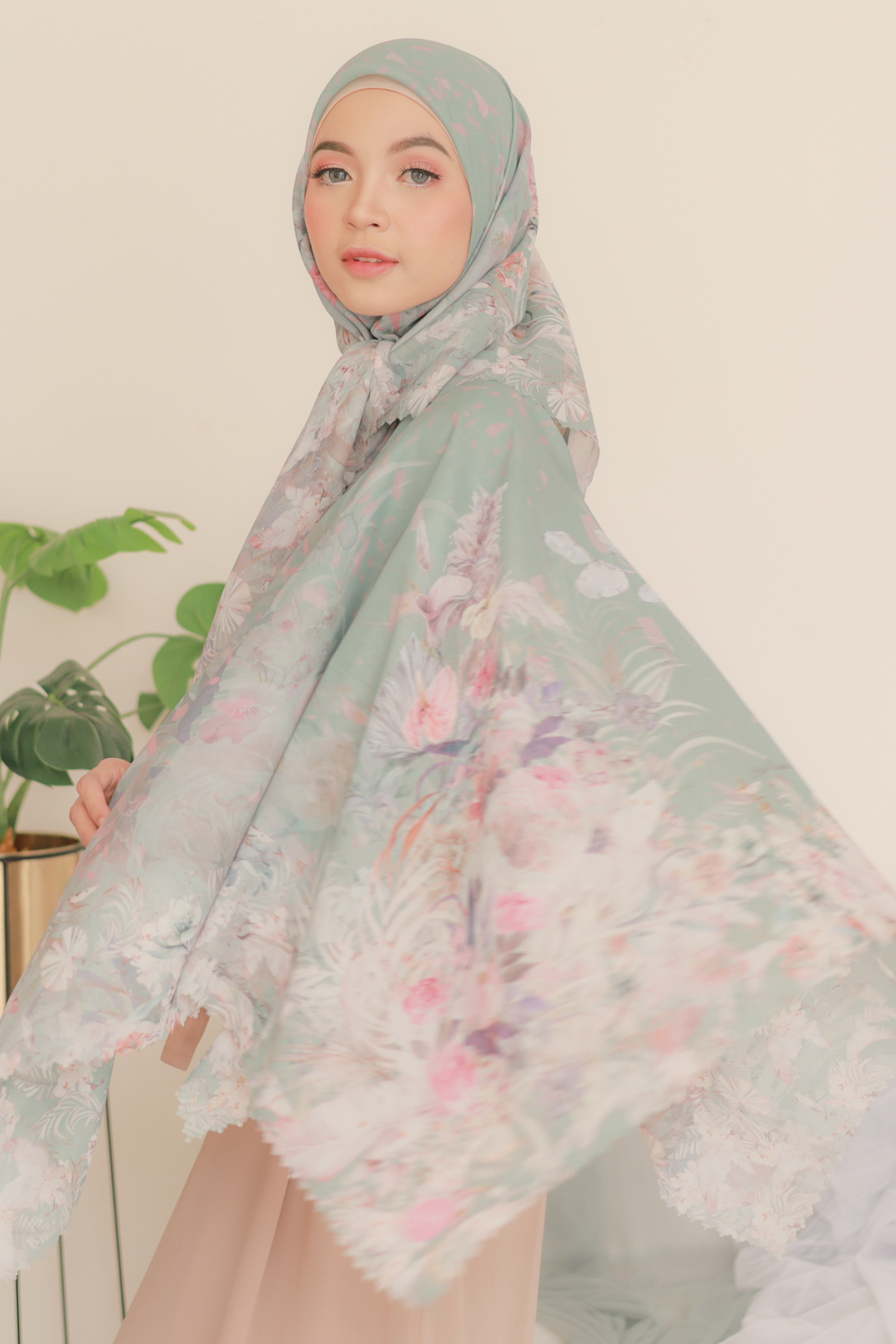 [ BUY 3 GET 1 FREE HIJAB ] Emily JUMBO - Scarf Square Premium Polycotton XL | Sage - EB28.10