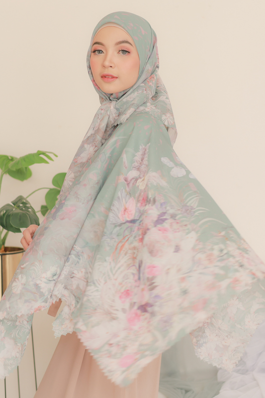 [ BUY 3 GET 1 FREE HIJAB ] Emily JUMBO - Scarf Square Premium Polycotton XL | Sage - EB28.10