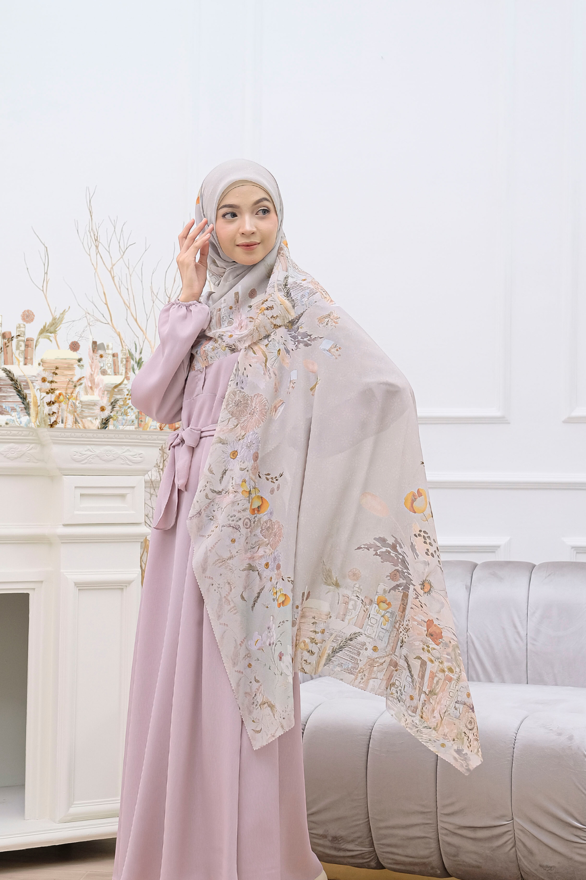 Zinnia - Scarf Square Premium Polycotton | Morning Cream - CZ73.8