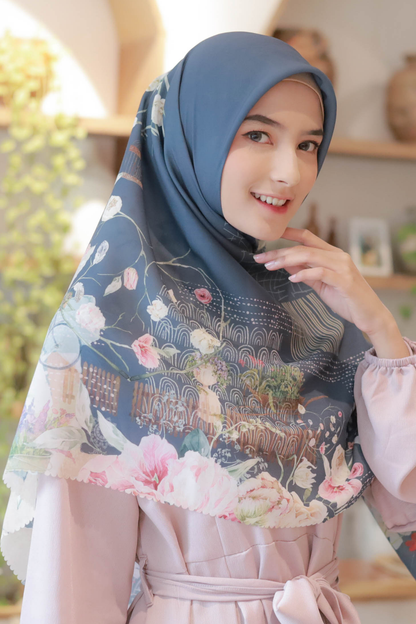 [ BUY 3 GET 1 FREE HIJAB ] Florence - Scarf Square Premium Polycotton XL - Midnight Grey - RJ24.3