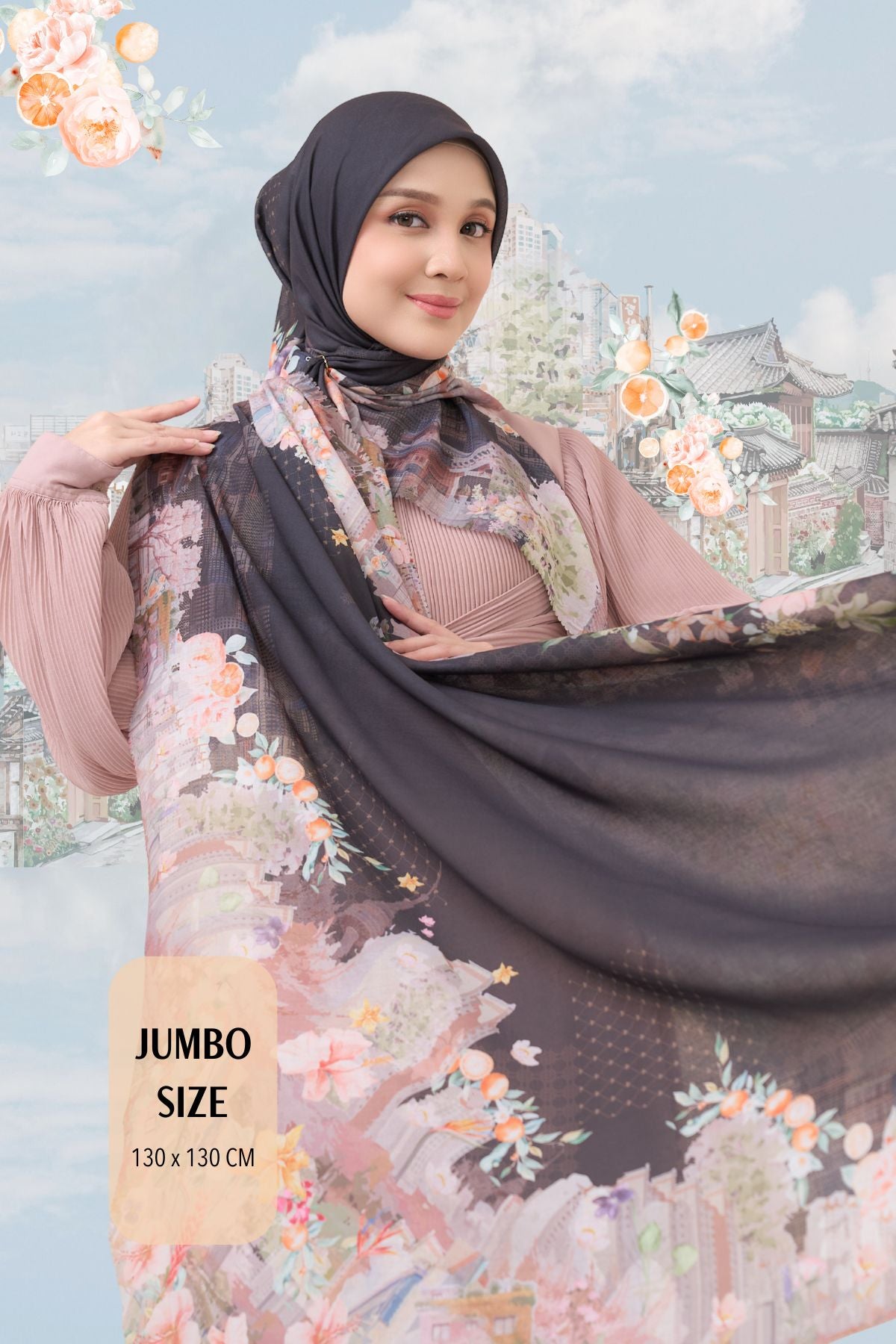 [ BUY 3 GET 1 FREE HIJAB ] Tangerine Scarf Jumbo - TJ16.1 Black
