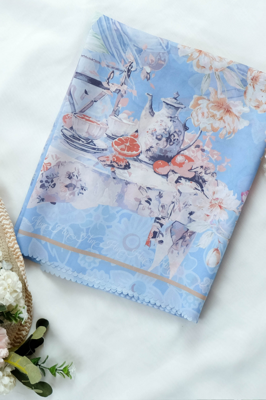 Camellia - Scarf Square Premium Polycotton XL | Fine Blue - CJ15.4