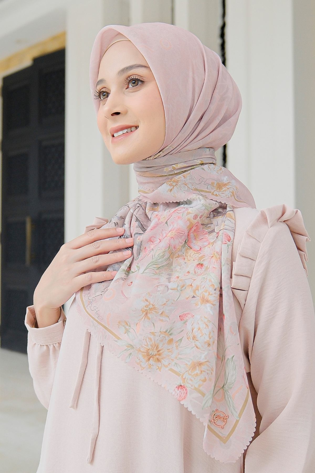 Camellia - Scarf Square British Voal | Flourishing Rose - CL15.5