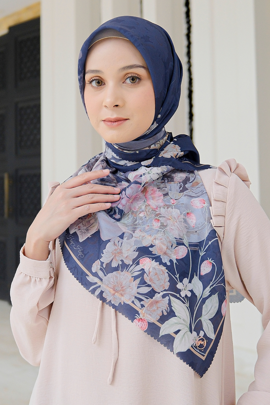 Camellia - Scarf Square British Voal | Happy Navy - CL15.9