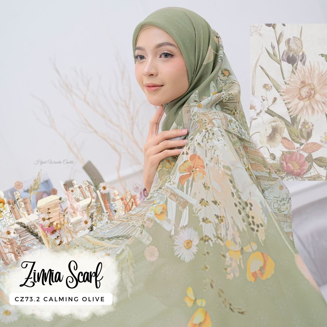Zinnia - Scarf Square Premium Polycotton | Calming Olive - CZ73.2