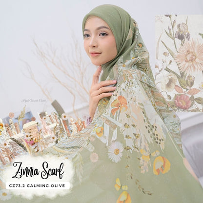 Zinnia - Scarf Square Premium Polycotton | Calming Olive - CZ73.2