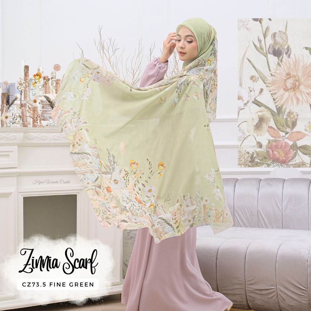 Zinnia - Scarf Square Premium Polycotton - Fine Green - CZ73.5