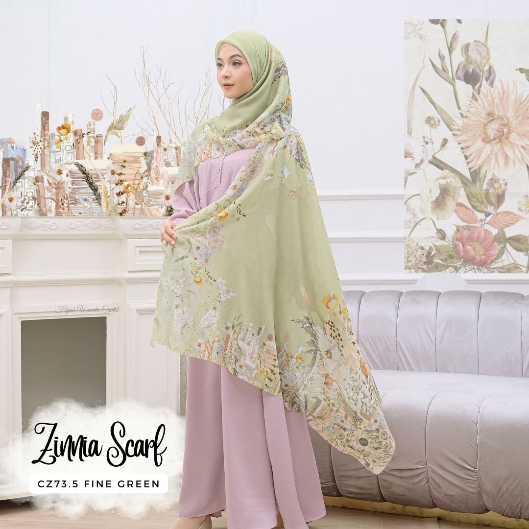 Zinnia - Scarf Square Premium Polycotton - Fine Green - CZ73.5