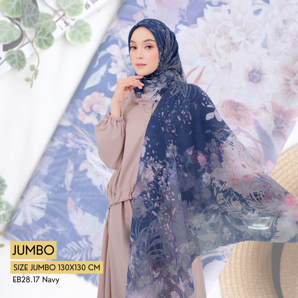 [ BUY 3 GET 1 FREE HIJAB ] Emily JUMBO - Scarf Square Premium Polycotton XL | Navy - EB28.17