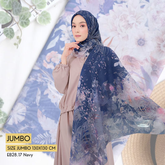 [ BUY 3 GET 1 FREE HIJAB ] Emily JUMBO - Scarf Square Premium Polycotton XL | Navy - EB28.17