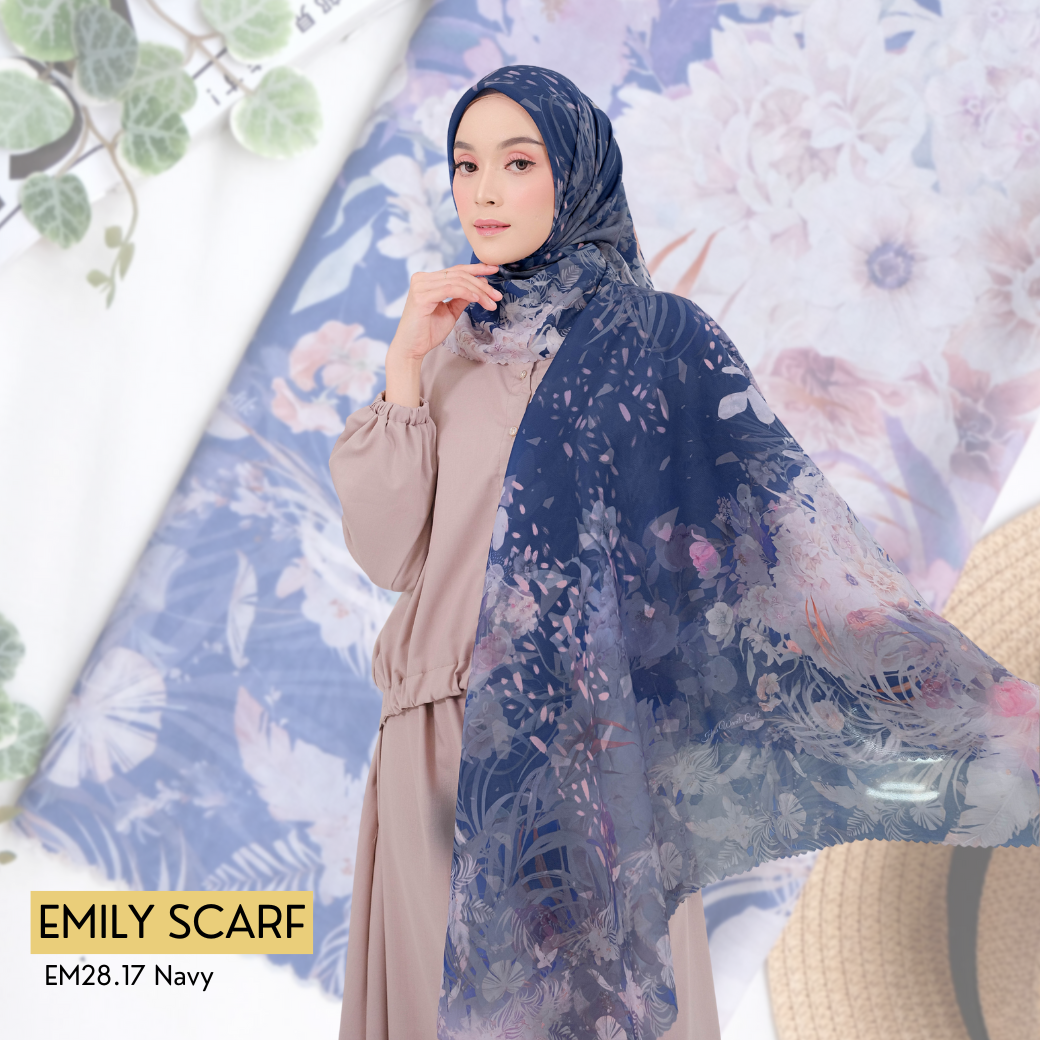[ BUY 3 GET 1 FREE HIJAB ] Emily - Scarf Square Premium Polycotton | Navy - EM28.17