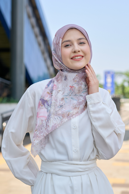 [ BUY 3 GET 1 FREE HIJAB ] Emily - Scarf Square Premium Polycotton | COQUETTE PETAL - EM28.43