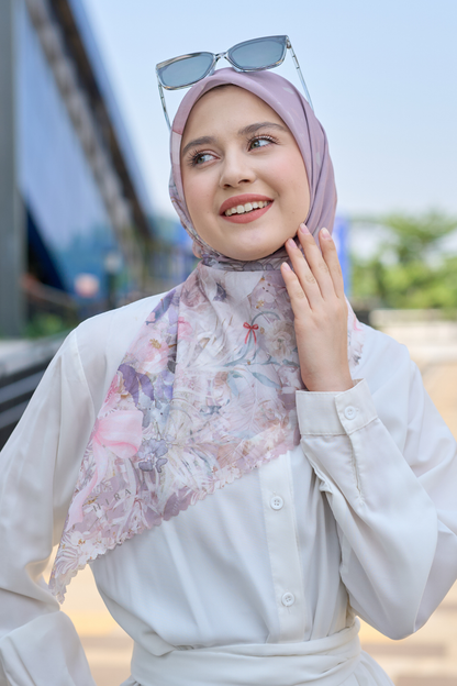 [ BUY 3 GET 1 FREE HIJAB ] Emily - Scarf Square Premium Polycotton | COQUETTE PETAL - EM28.43