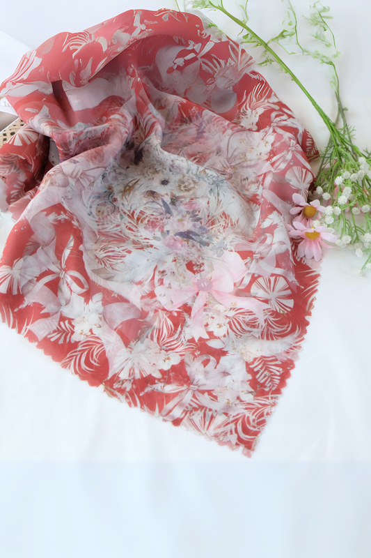 [ BUY 3 GET 1 FREE HIJAB ] Emily JUMBO - Scarf Square Premium Polycotton XL | COQUETTE FLAME RED - EB28.46
