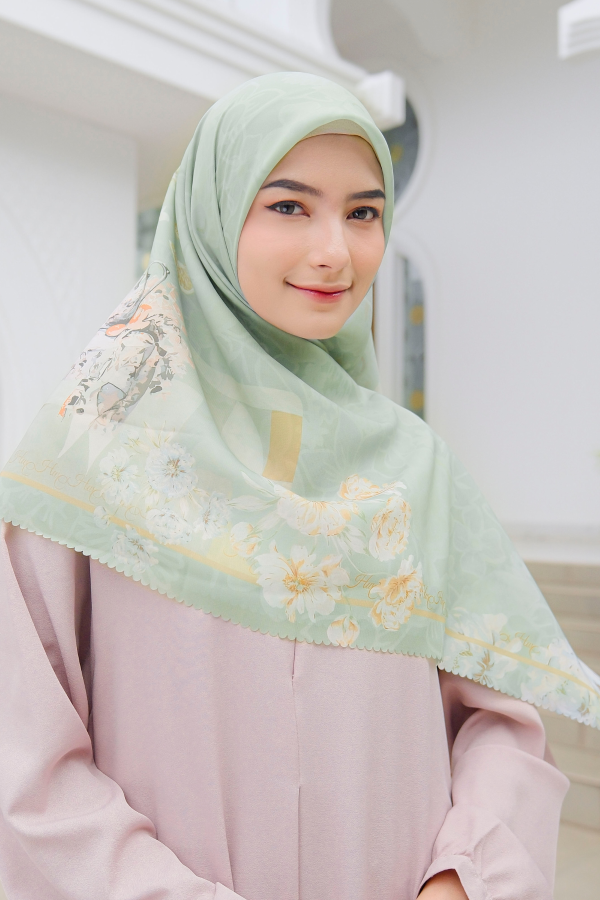 Camellia - Scarf Square Premium Polycotton XL - Enjoyable Greentea - CJ15.3