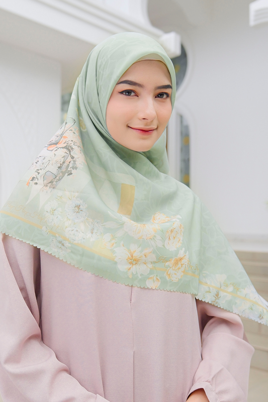 Camellia - Scarf Square Premium Polycotton XL | Enjoyable Greentea - CJ15.3