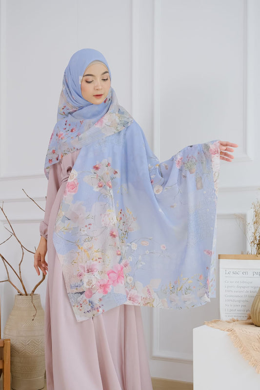 [ BUY 3 GET 1 FREE HIJAB ] Florence - Scarf Square British Voal - Eternal Blue - FL24.10