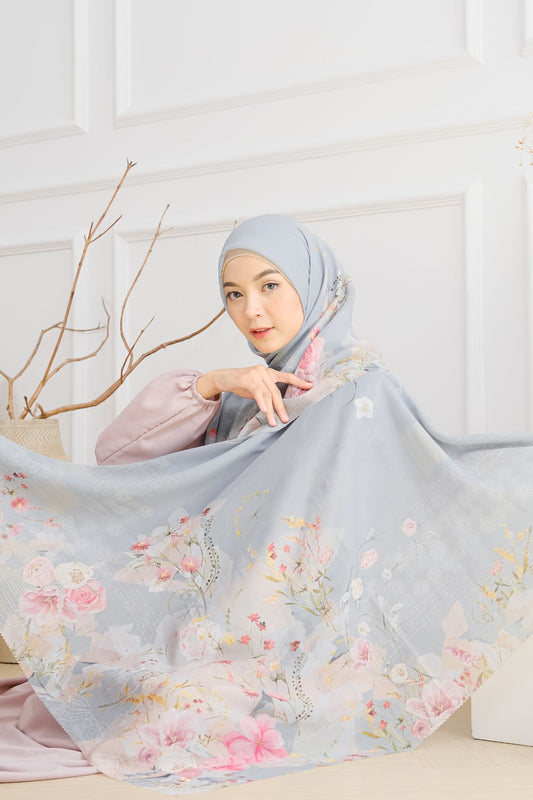 [ BUY 3 GET 1 FREE HIJAB ] Florence - Scarf Square British Voal - Clean Grey - FL24.11