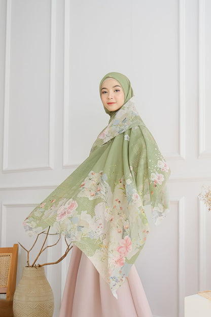 [ BUY 3 GET 1 FREE HIJAB ] Florence - Scarf Square British Voal - Harmony Green - FL24.13