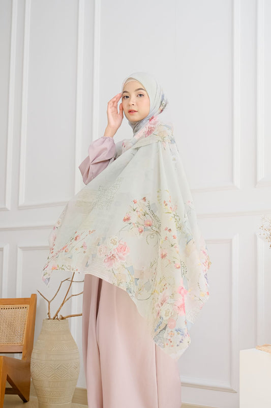 [ BUY 3 GET 1 FREE HIJAB ] Florence - Scarf Square British Voal - Morning Fog - FL24.15
