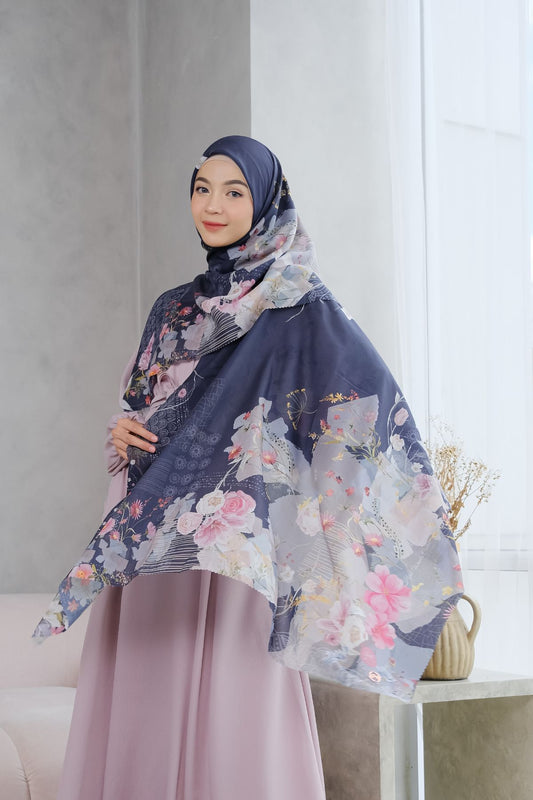 [ BUY 3 GET 1 FREE HIJAB ] Florence - Scarf Square British Voal - Cold Navy - FL24.2