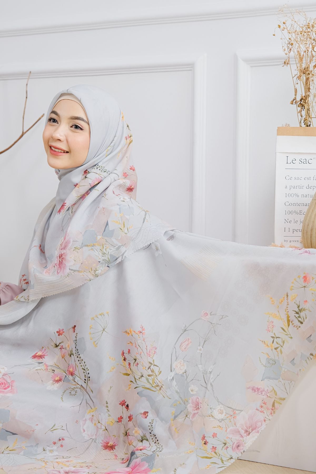 [ BUY 3 GET 1 FREE HIJAB ] Florence - Scarf Square British Voal - Flint Grey - FL24.20