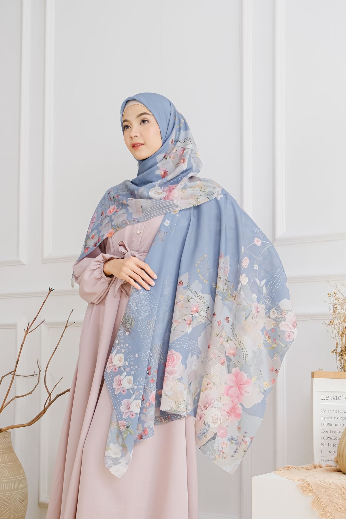 [ BUY 3 GET 1 FREE HIJAB ] Florence - Scarf Square British Voal - Dove Denim - FL24.9