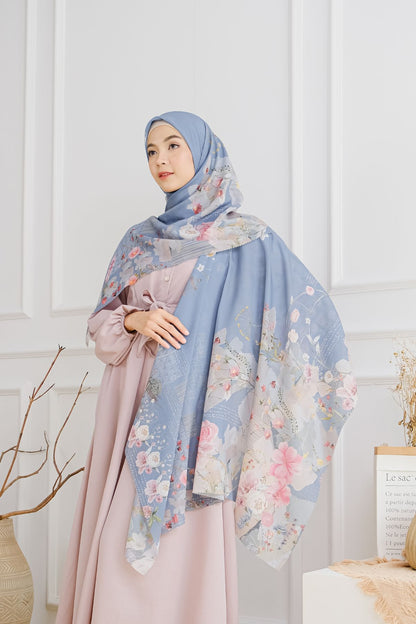 [ BUY 3 GET 1 FREE HIJAB ] Florence - Scarf Square British Voal - Dove Denim - FL24.9