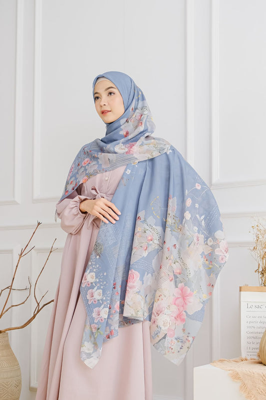 [ BUY 3 GET 1 FREE HIJAB ] Florence - Scarf Square British Voal - Dove Denim - FL24.9