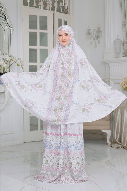 Mukena Flora - Mukena Cotton Fine| Cotton Daily Prayer Set | White - FM03.6