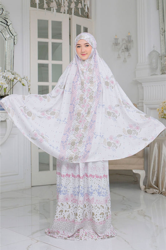 Mukena Flora - Mukena Cotton Fine| Cotton Daily Prayer Set | White - FM03.6