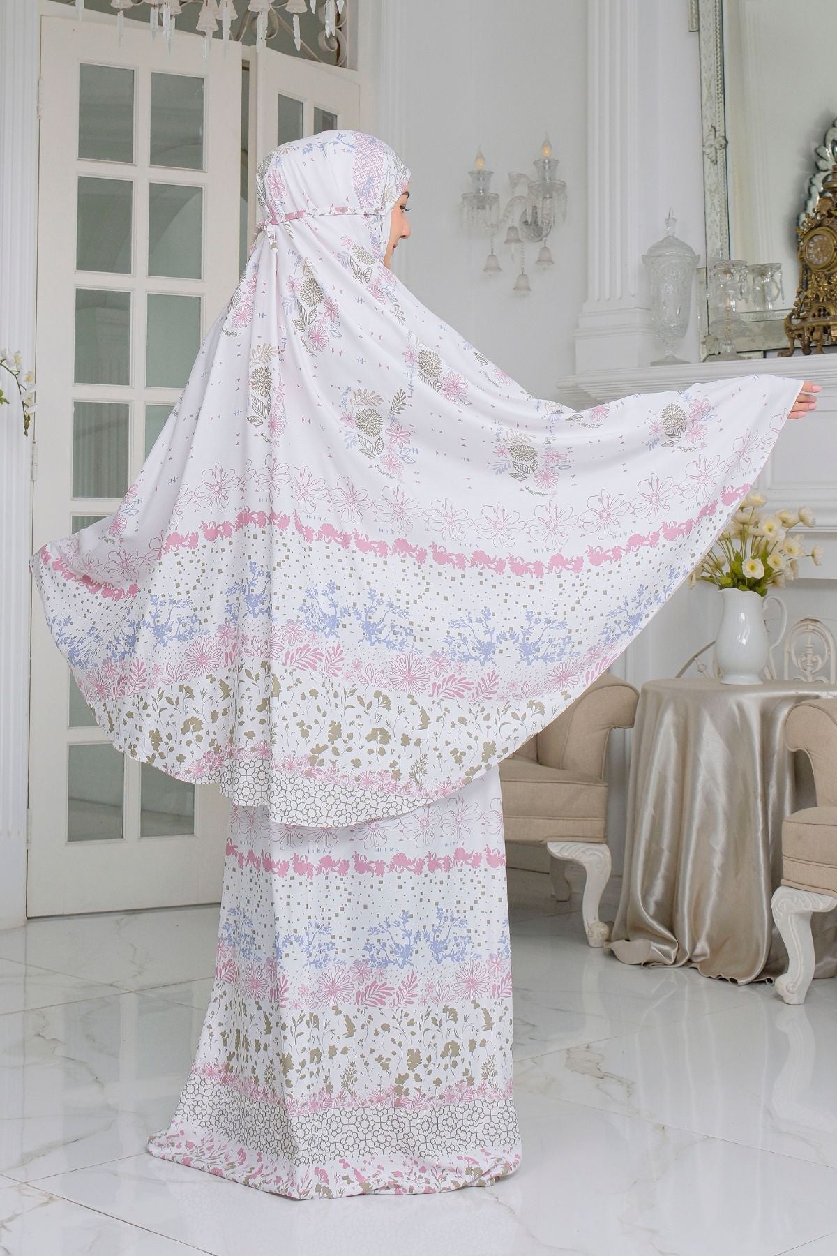 Mukena Flora - Mukena Cotton Fine| Cotton Daily Prayer Set | White - FM03.6