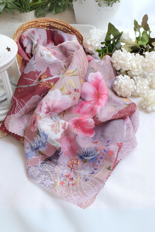 [ BUY 3 GET 1 FREE HIJAB ] Florence - Scarf Square British Voal - Lava Maroon - FL24.4
