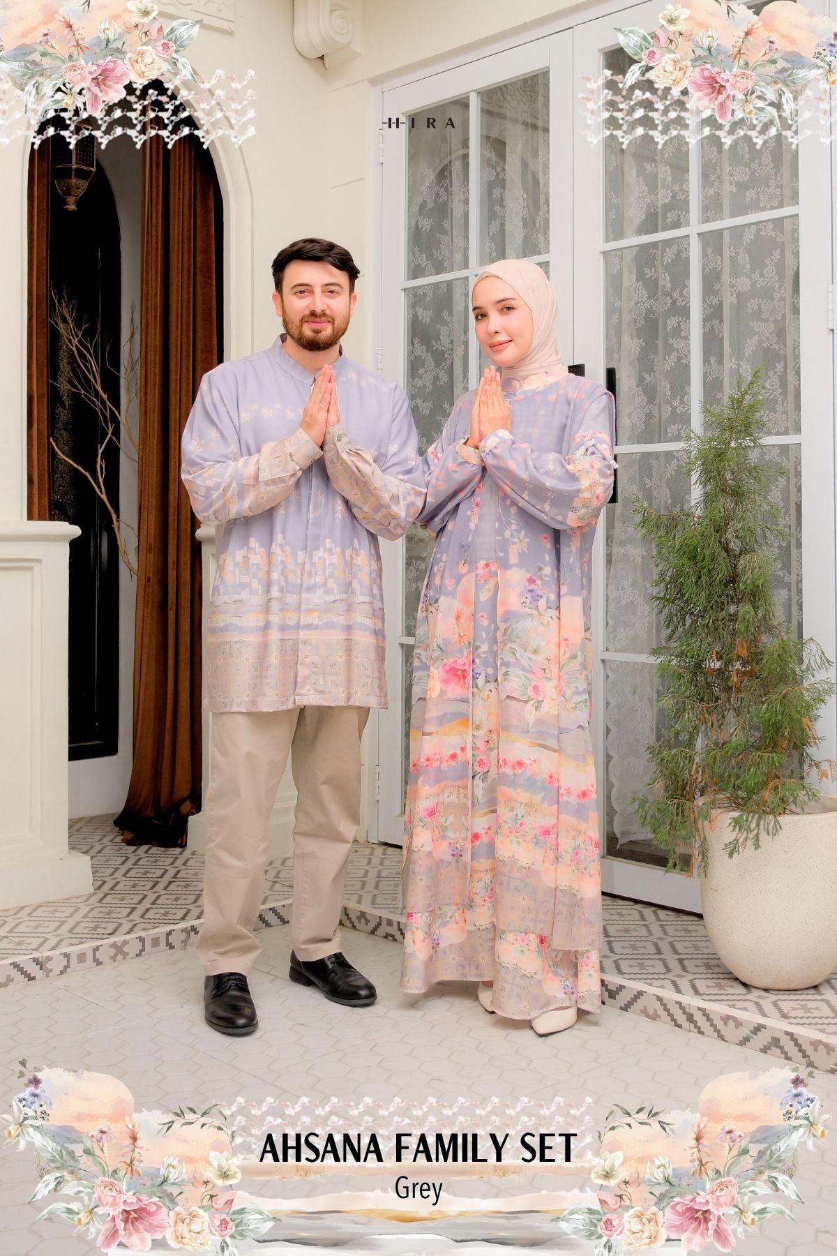 AHSANA Family Set — Grey | HIRA Raya 2027