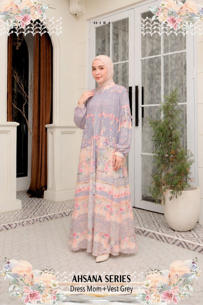 AHSANA Family Set — Grey | HIRA Raya 2027