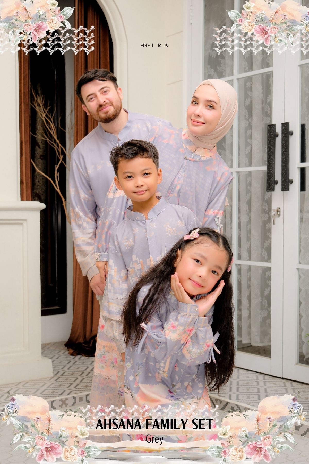 AHSANA Family Set — Grey | HIRA Raya 2027