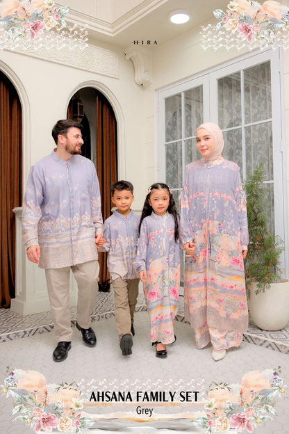 AHSANA Family Set — Grey | HIRA Raya 2027
