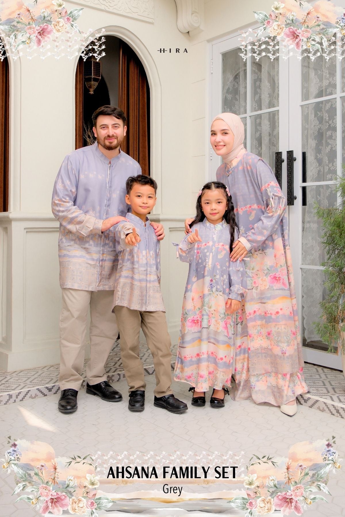 AHSANA Family Set — Grey | HIRA Raya 2027